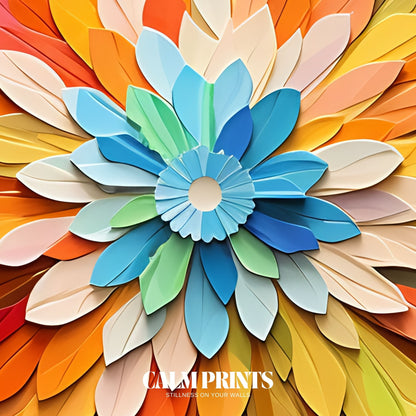 Artistic bloom with petals in flight painted in rich and varied hues
