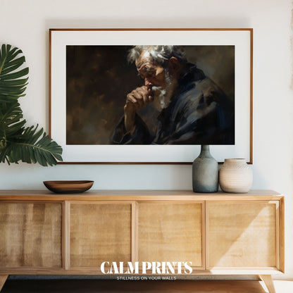 Poster celebrating age and wisdom through a contemplative elder’s gaze
