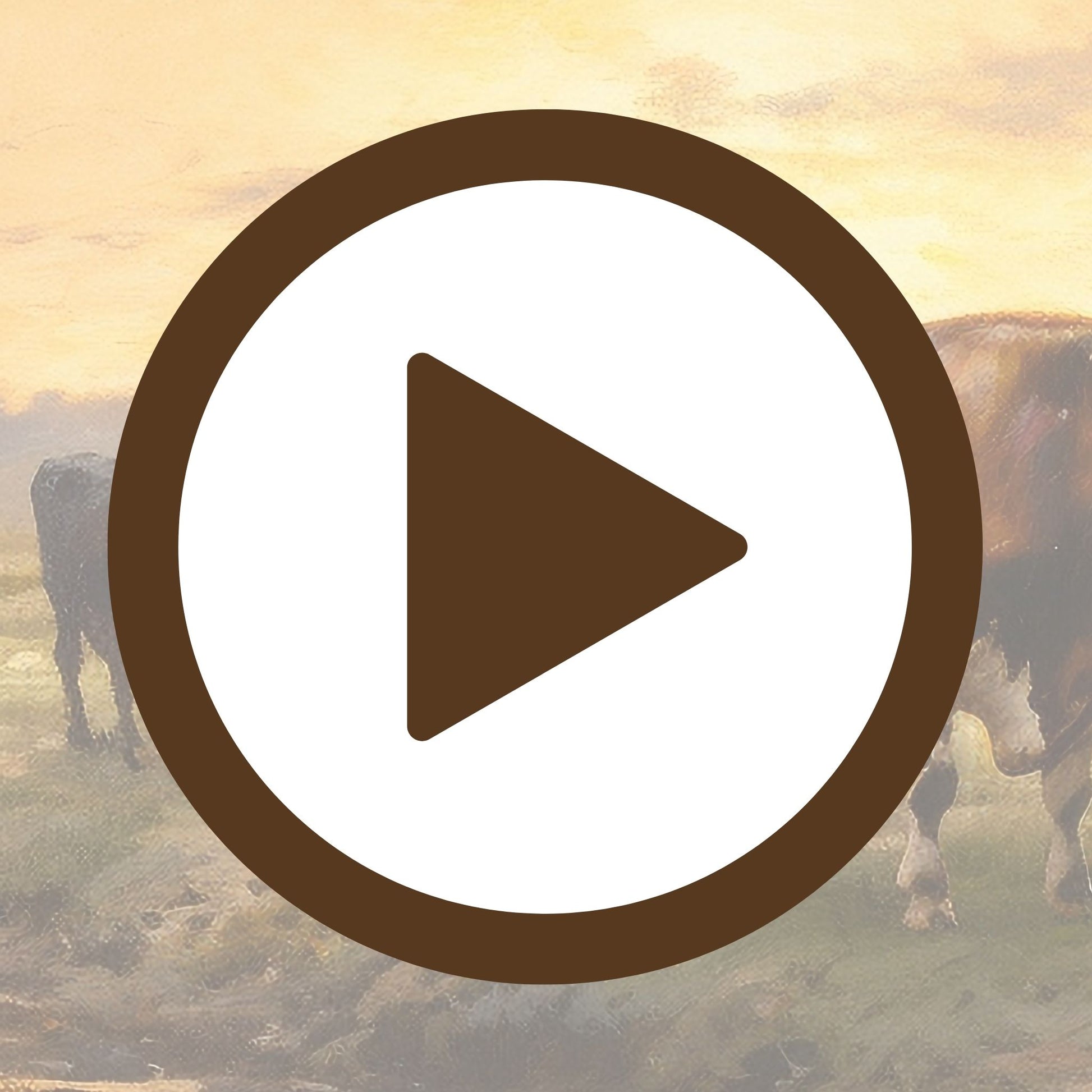 Serene pasture scene with cows near a stream during a peaceful sunset

