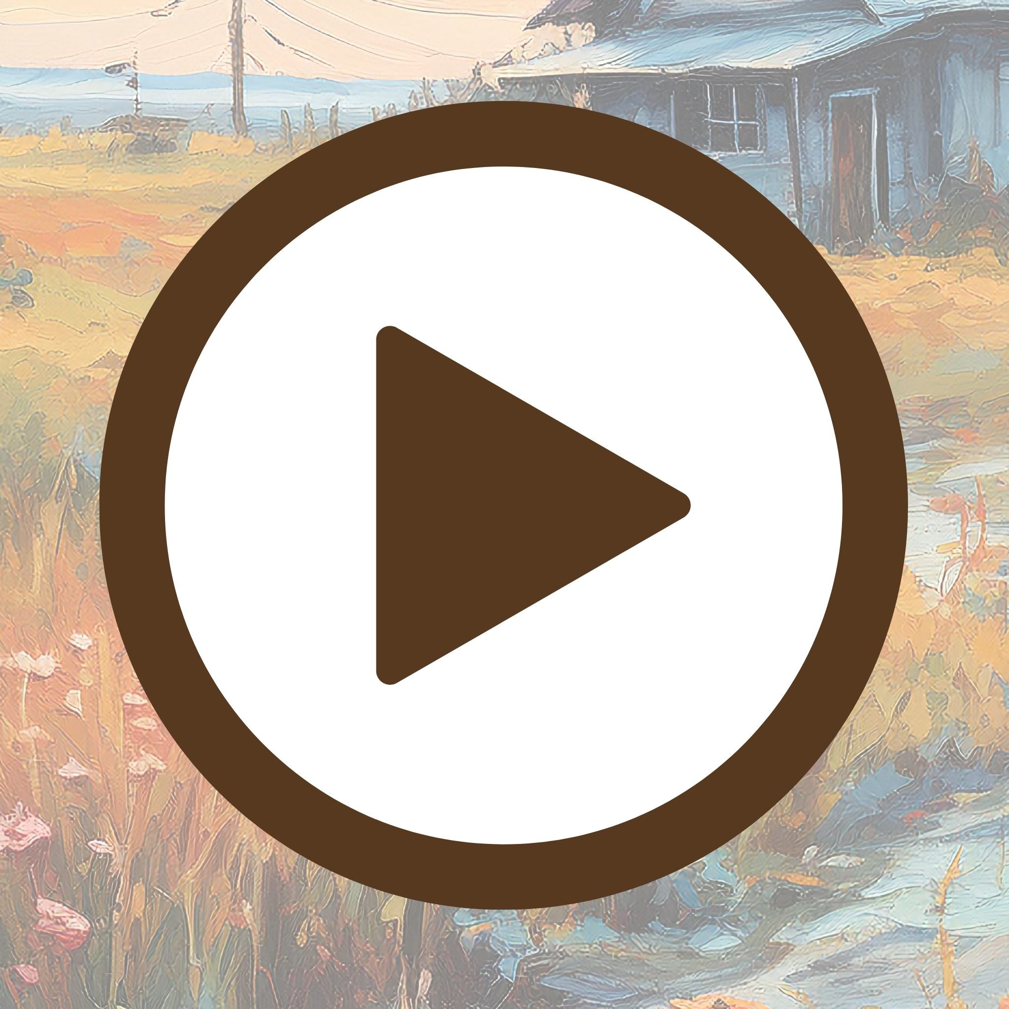 Wall art of a cabin bathed in the warm glow of autumn fields