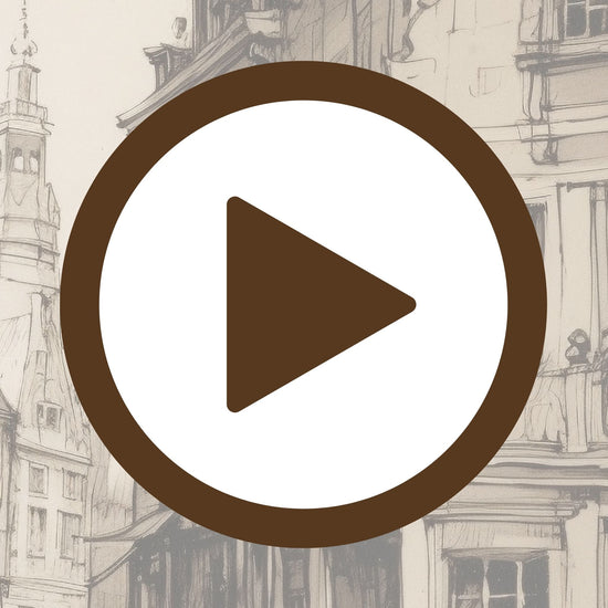 Architectural line drawing of an old town street in fine monochrome detail