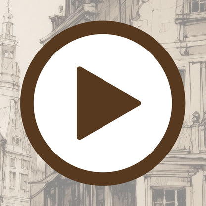 Architectural line drawing of an old town street in fine monochrome detail