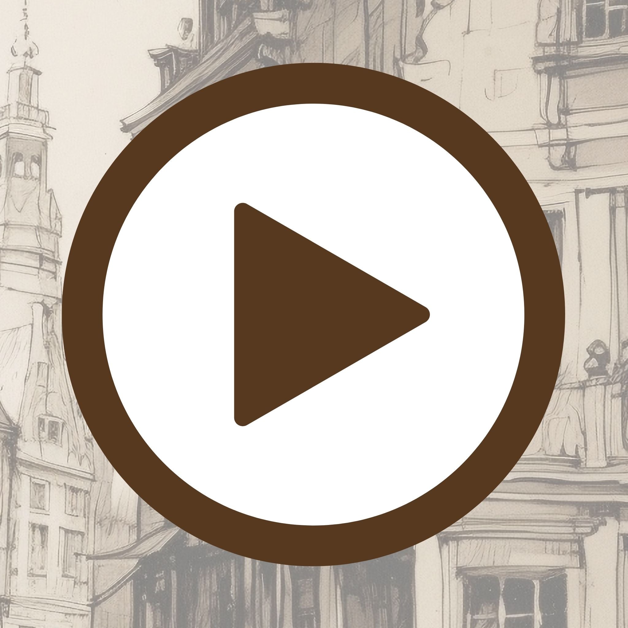 Architectural line drawing of an old town street in fine monochrome detail