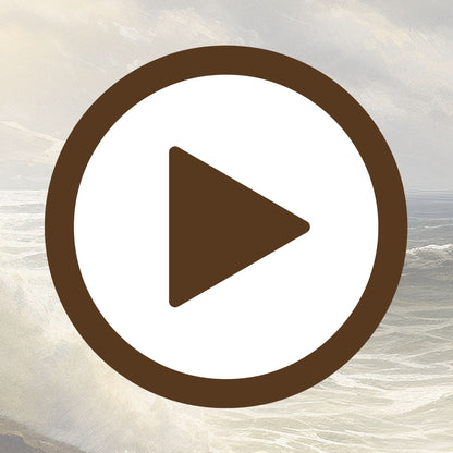 Poster evoking soothing ocean sounds over a peaceful rocky coastline


