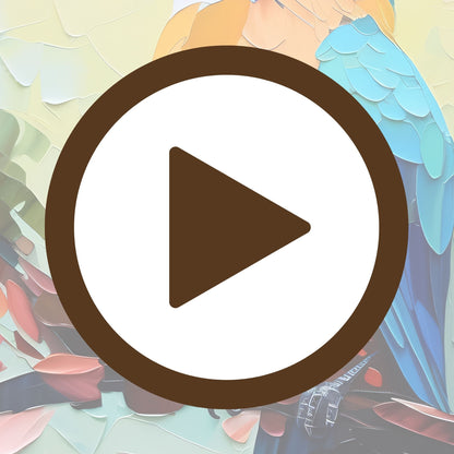 Poster of vibrant feathers set against a background of soft floral blossoms

