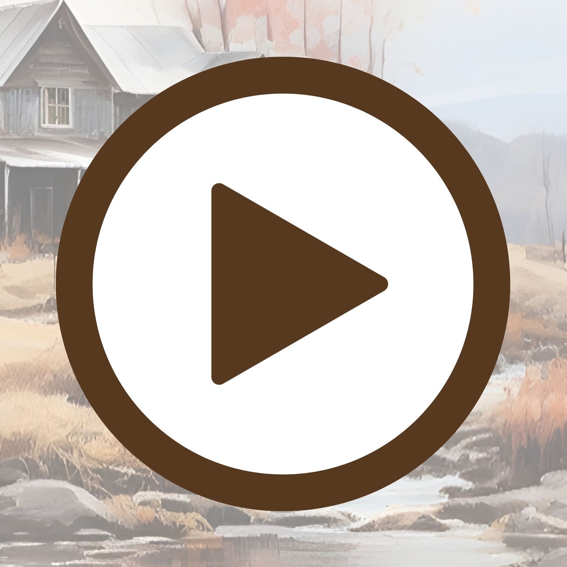 Poster of a forest cabin near a stream during the height of autumn