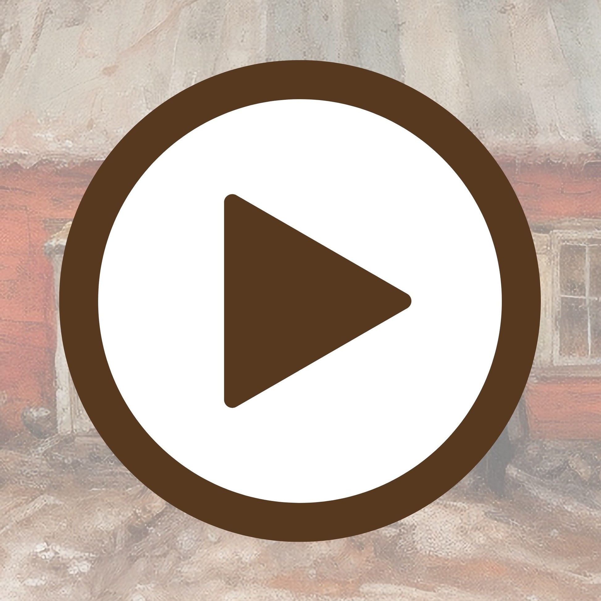 Artwork of a traditional cottage beside a country road lined with flowers

