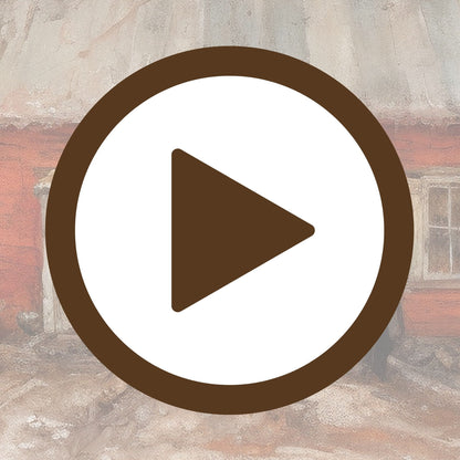 Artwork of a traditional cottage beside a country road lined with flowers

