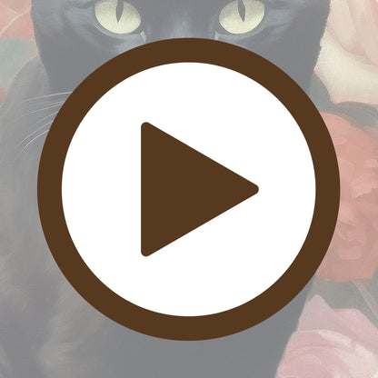 Romantic print featuring a black cat lounging in a bed of lush roses