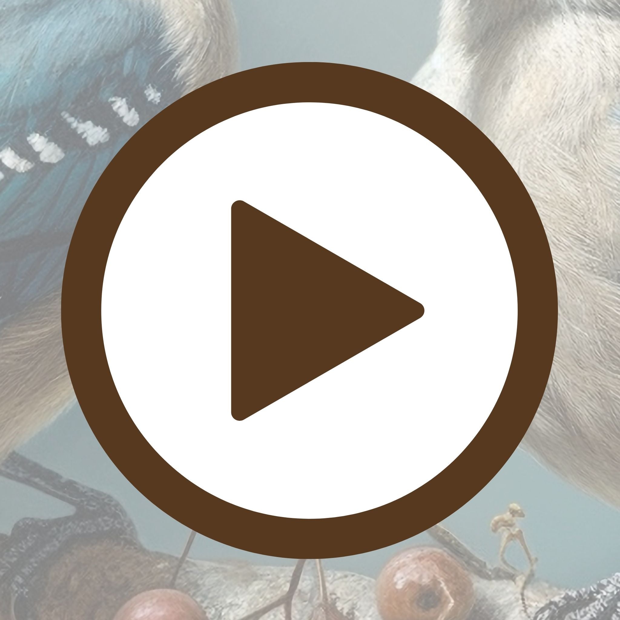 Illustration of bluebirds perched on a gently curved berry branch