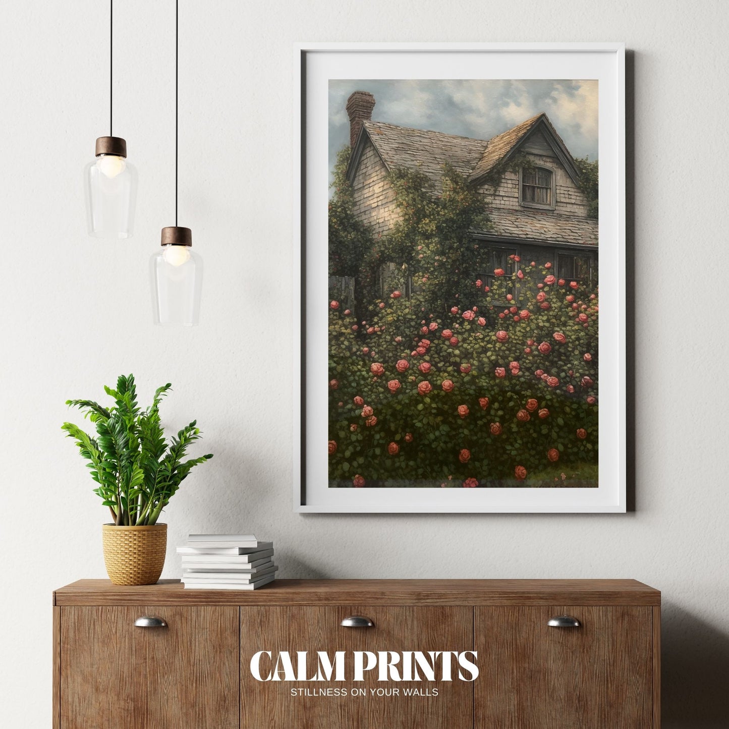 Quaint cottage home with climbing roses blooming in every direction
