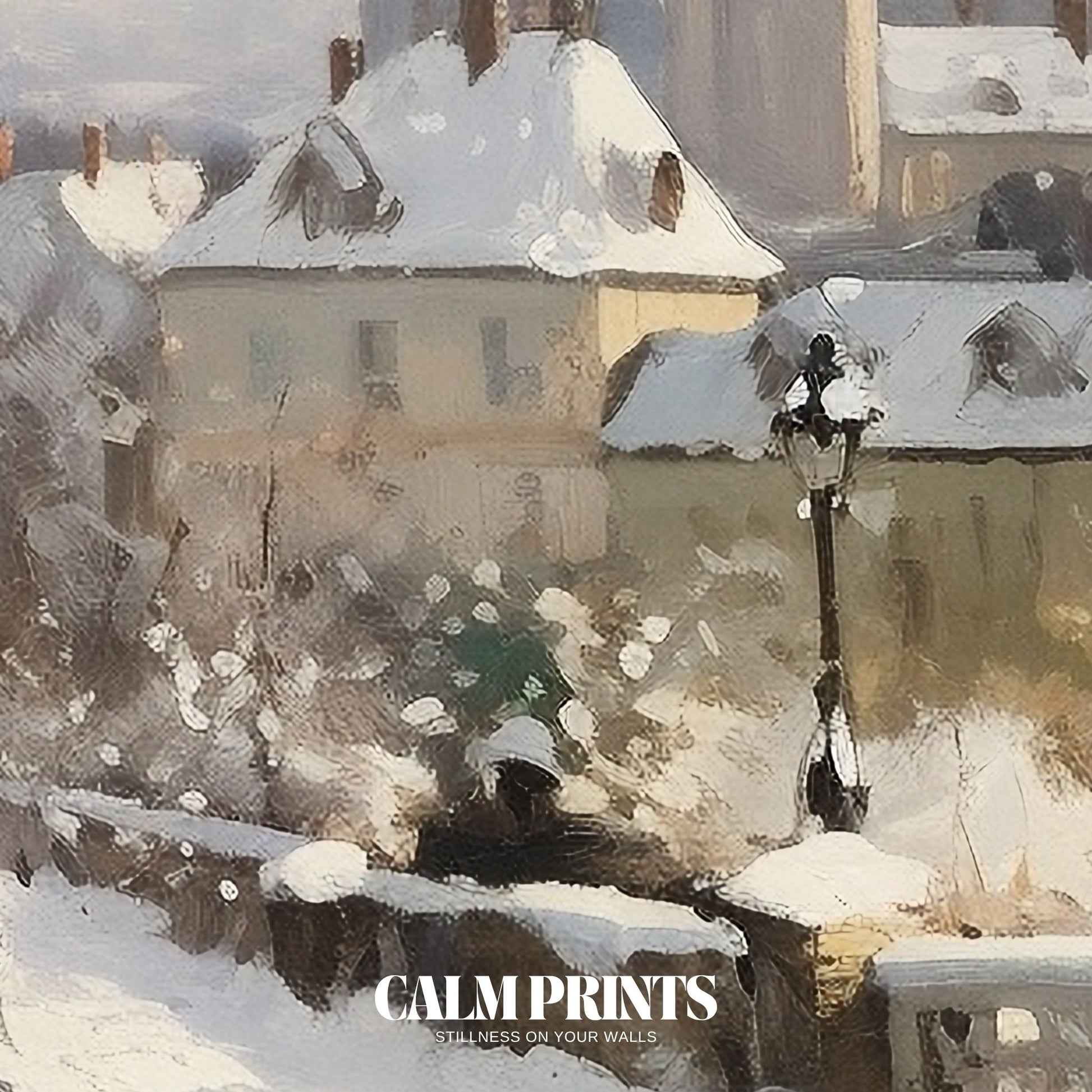 Quiet village resting peacefully under a blanket of snowy twilight
