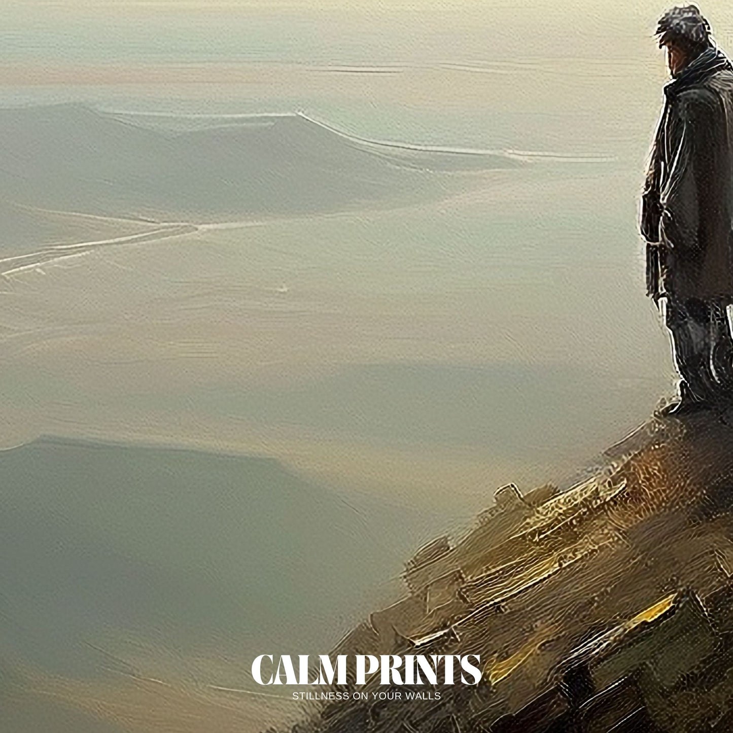 Scene of a reflective moment atop a mountain trail in quiet solitude
