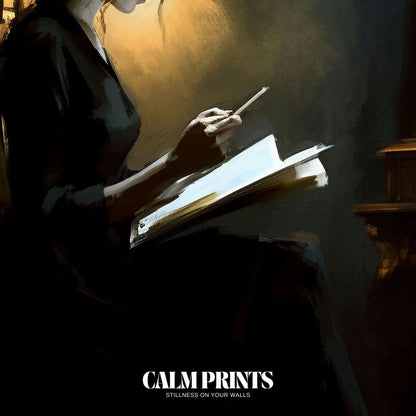 Drawing of a reflective figure as nightfall sets in across the landscape
