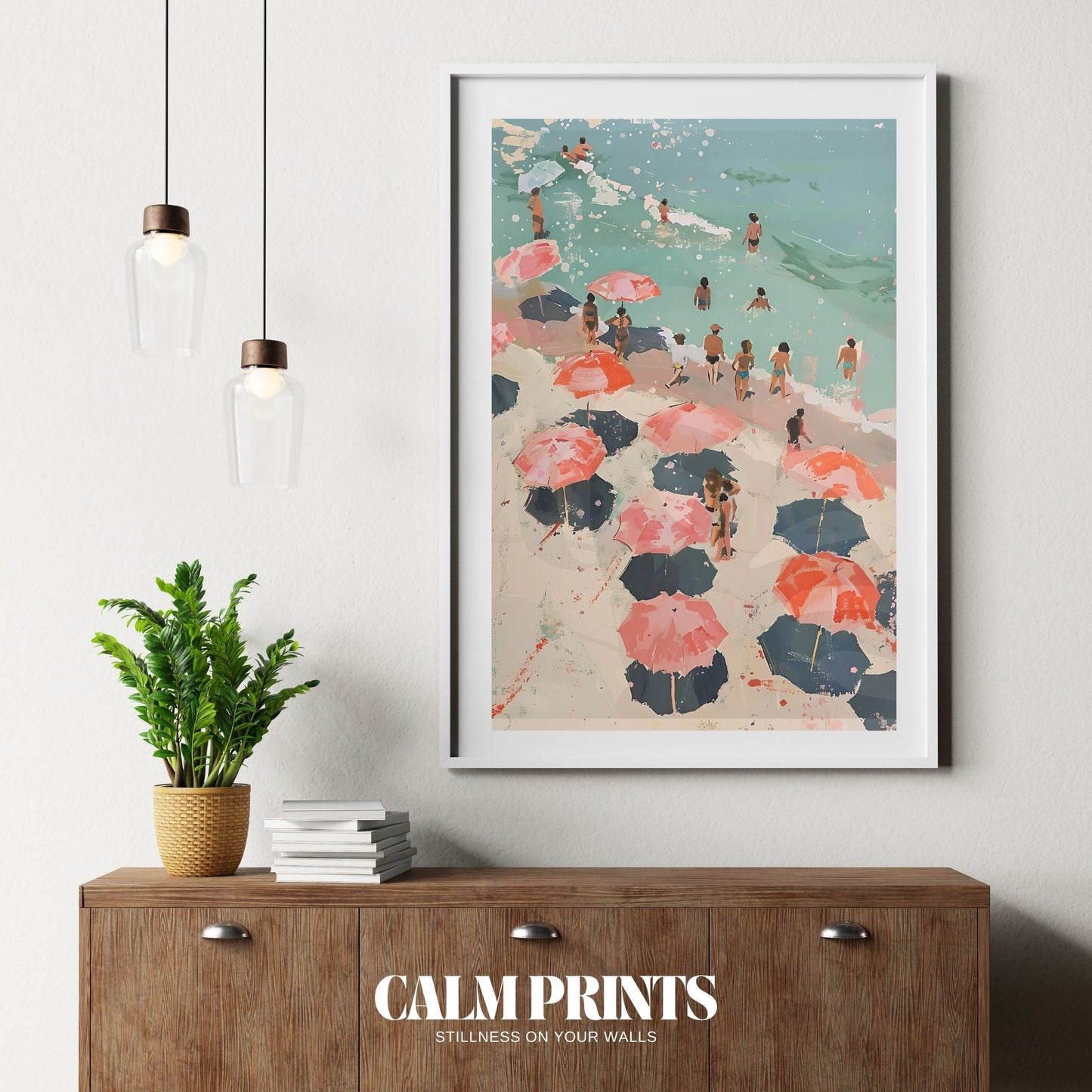 Relaxing seaside scene with gentle waves and warm, inviting tones