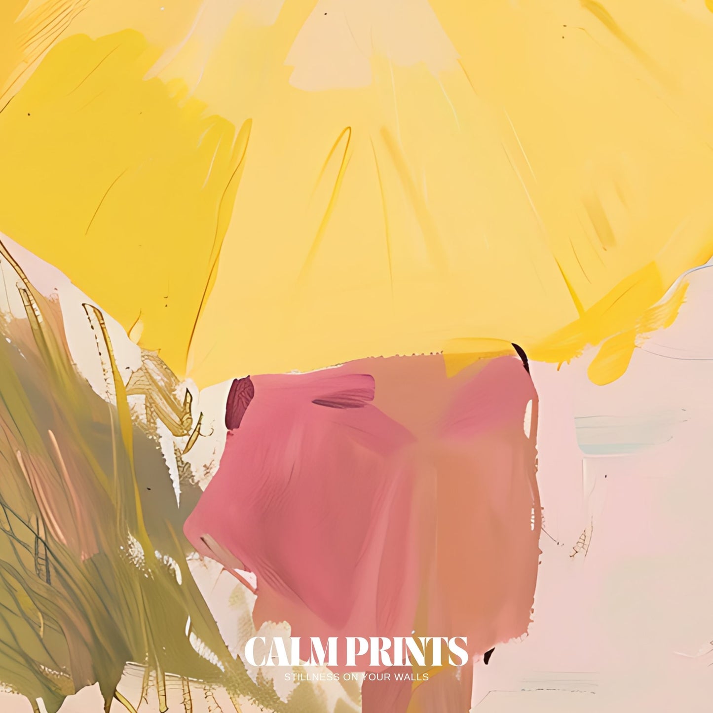 Relaxing summer walk along the beach with a bright yellow umbrella