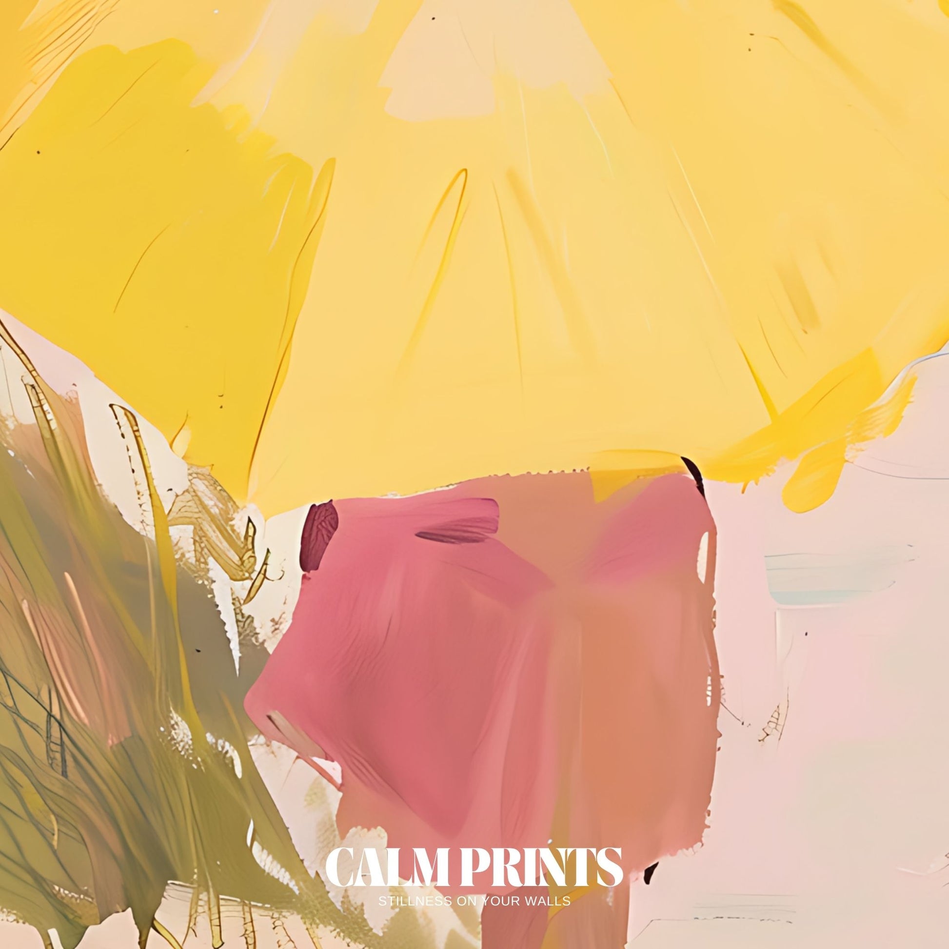 Relaxing summer walk along the beach with a bright yellow umbrella