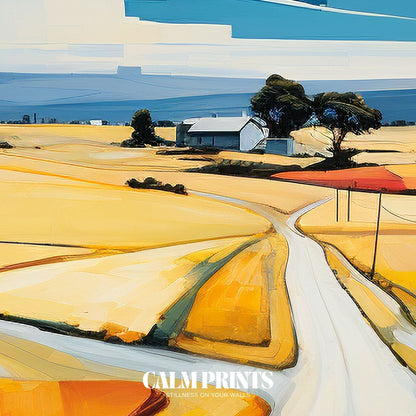 Nature art of rolling hills and a colourful countryside bathed in sunlight
