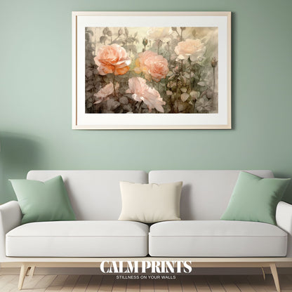 Romantic floral art with gentle brushwork and soft muted tones

