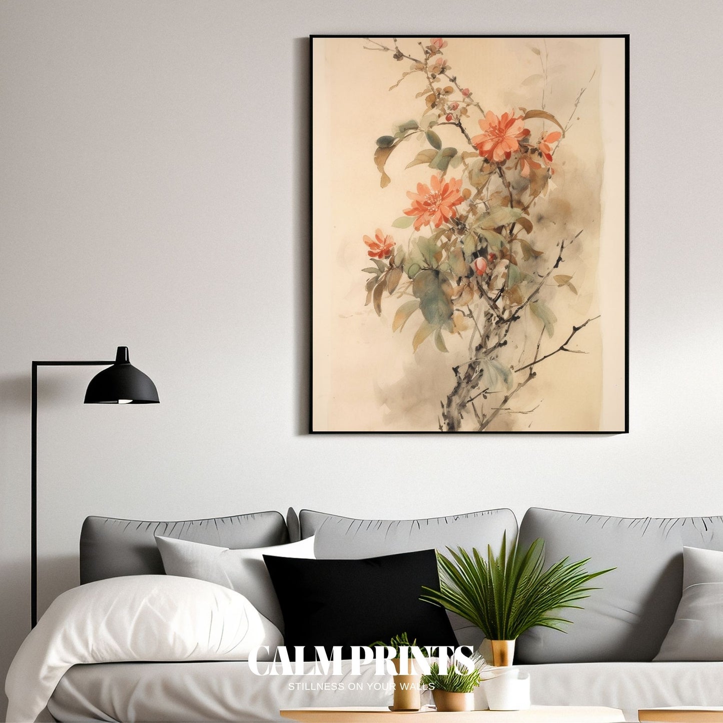 Romantic floral artwork with tender watercolour strokes in pastel hues
