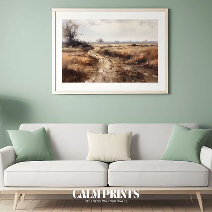 Rustic autumn trail winding gently through a colourful forest