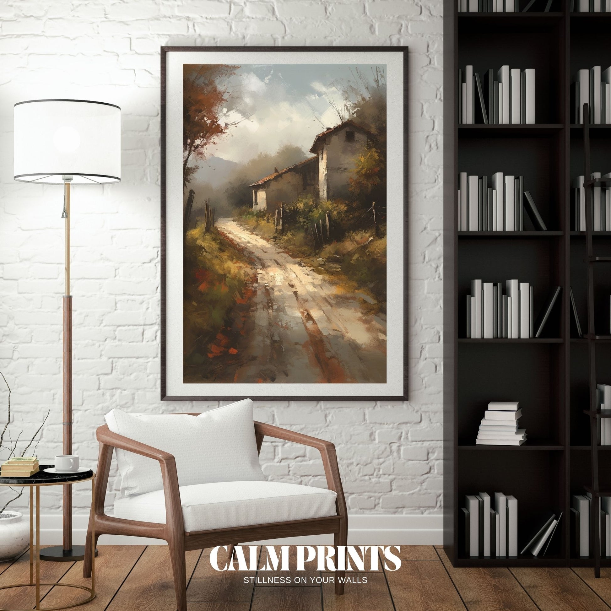 Rustic cottage surrounded by fall colours at the end of a peaceful path
