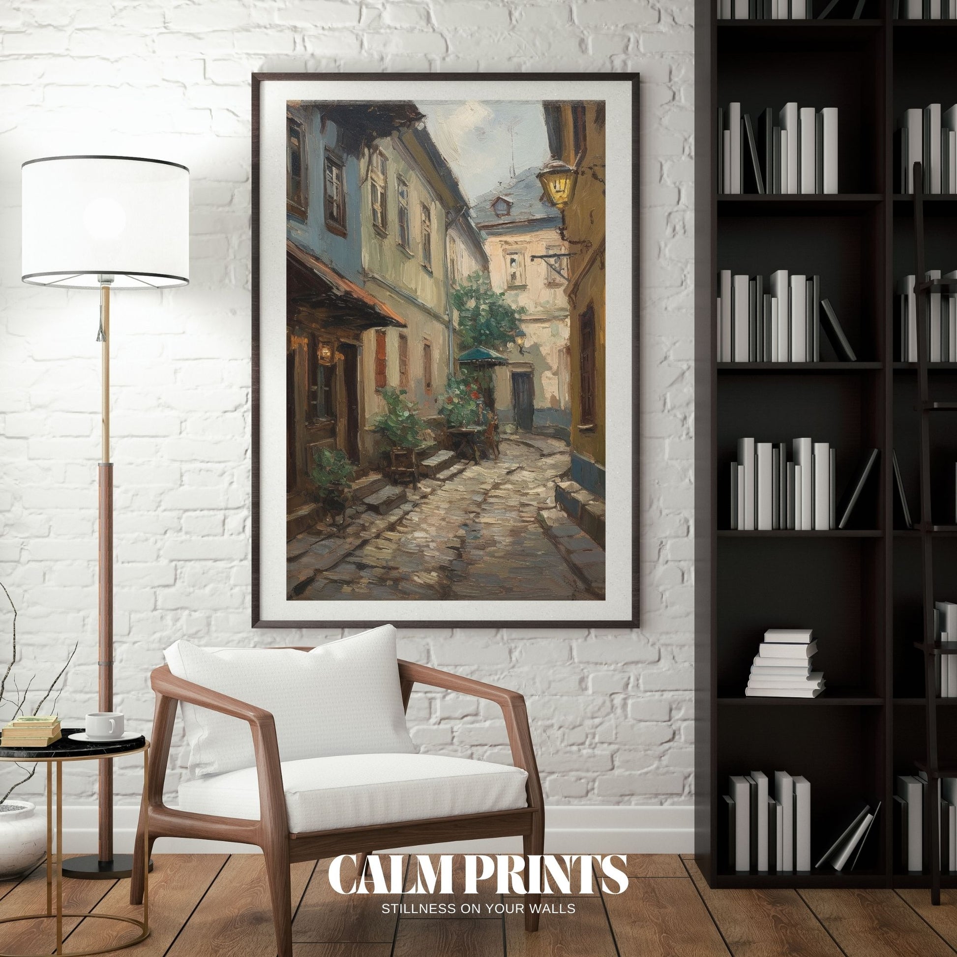 Rustic cobbled street scene capturing the essence of an old town
