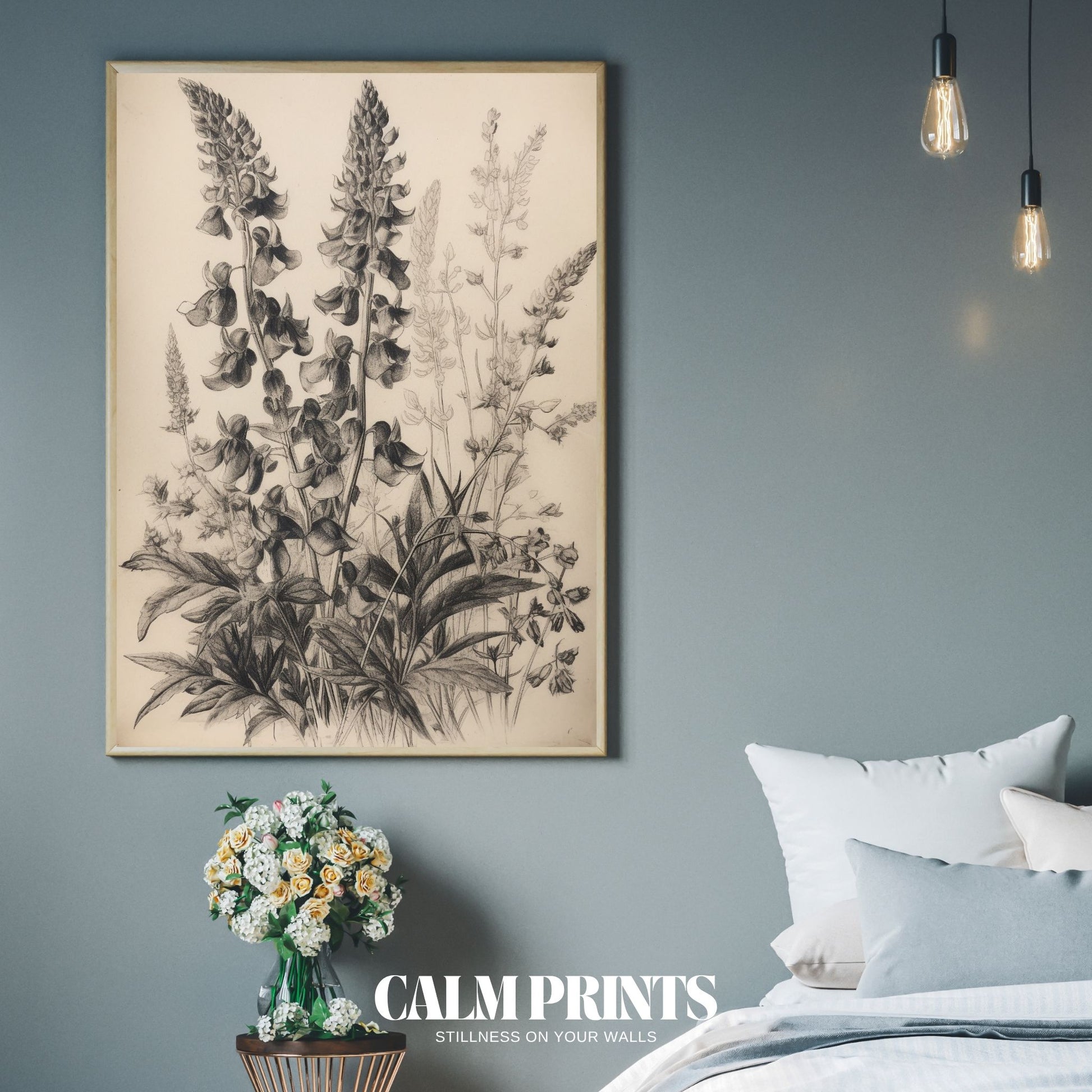 Scientific-style botanical artwork with precision and classical elegance
