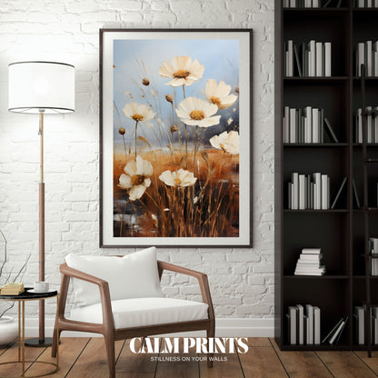 Serene floral contrast of white petals against autumn’s rich palette
