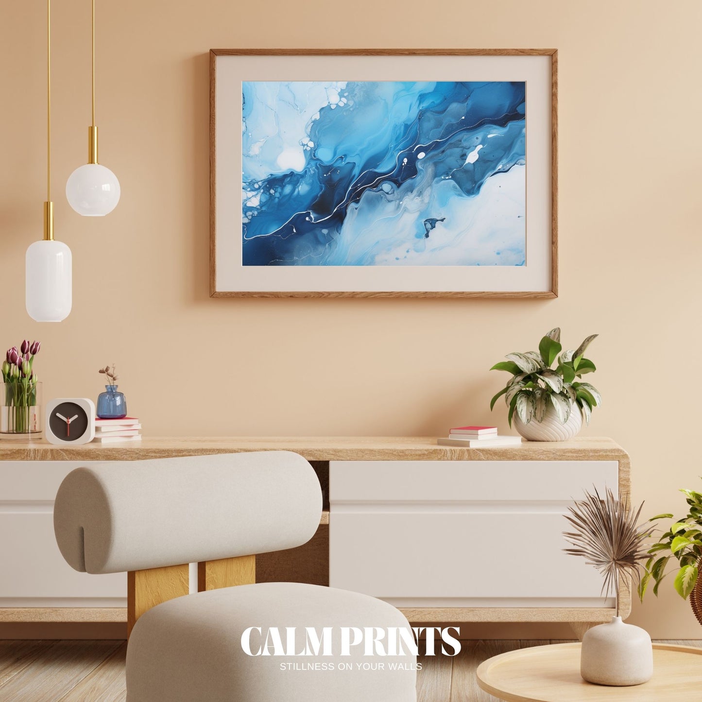 Serene abstract artwork with blue tones flowing in smooth movement
