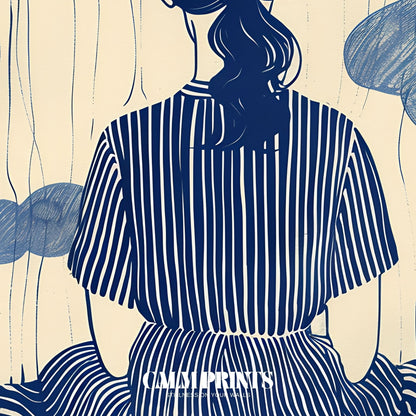 Serene artwork expressing emotion through a blue-toned silhouette
