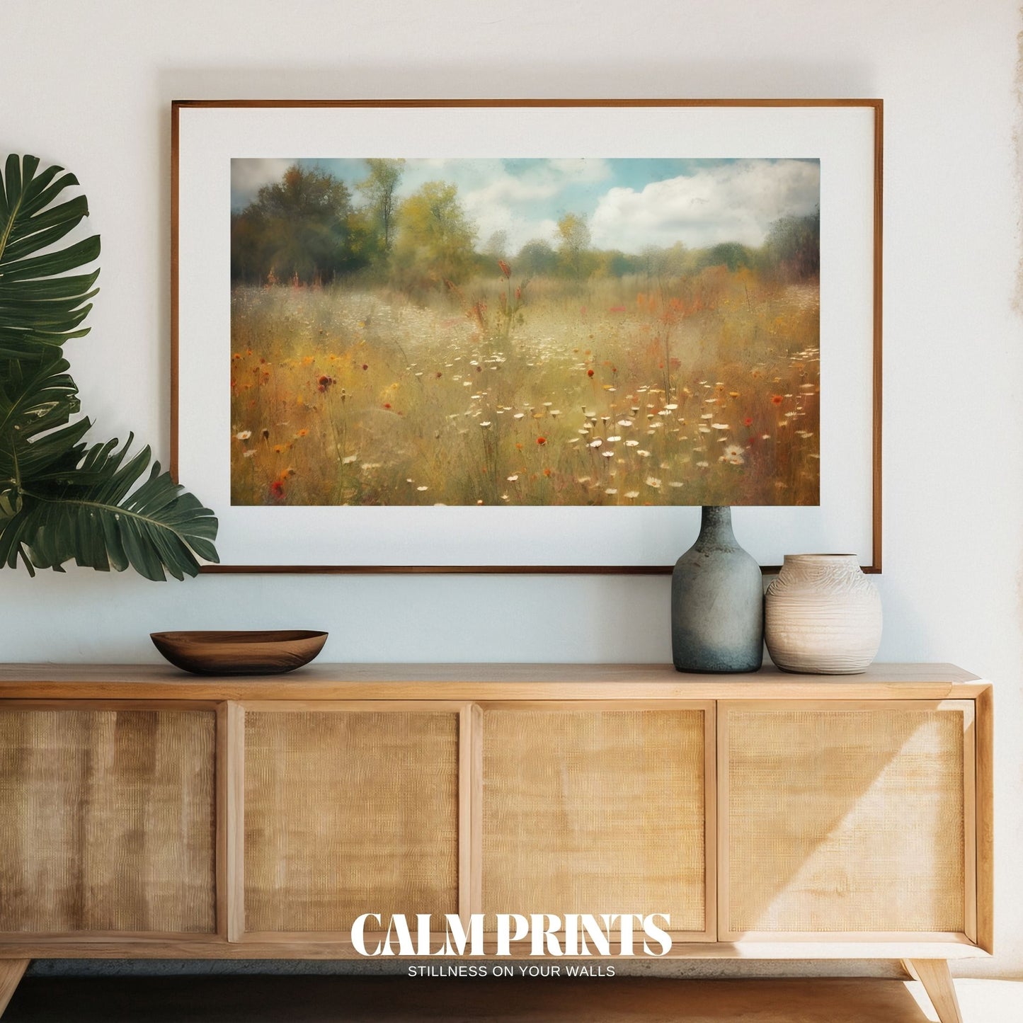 Serene haven of wildflowers spreading across a tranquil meadow
