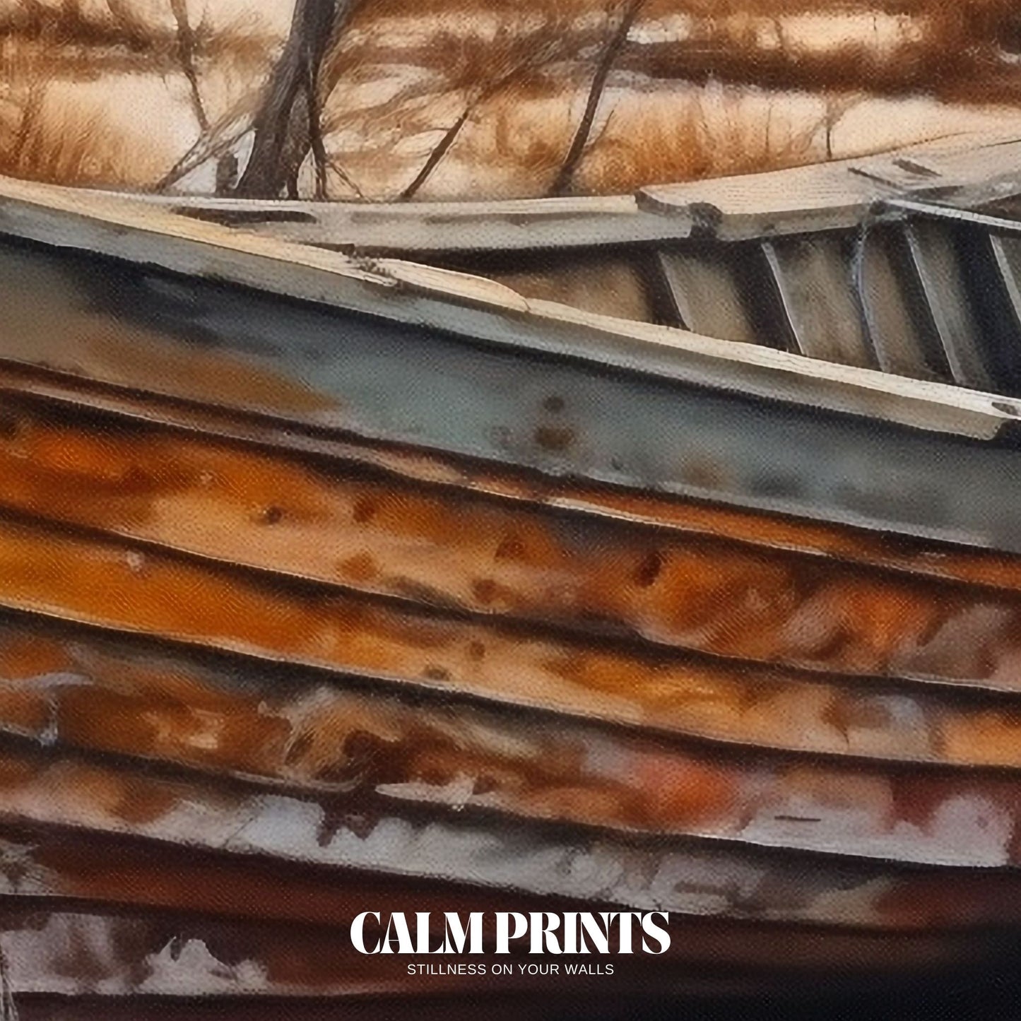 Poster of a boat ruin lying peacefully on a desolate shoreline