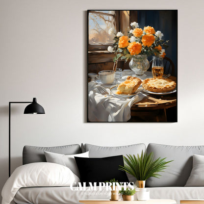 Poster of a snug reading corner with a warm drink and soft textures
