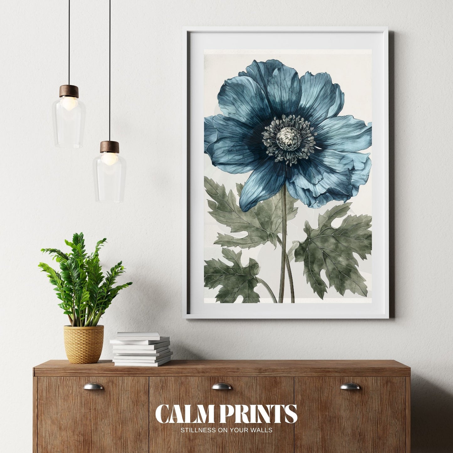 Poster of a soft blue blossom sketched with artistic precision
