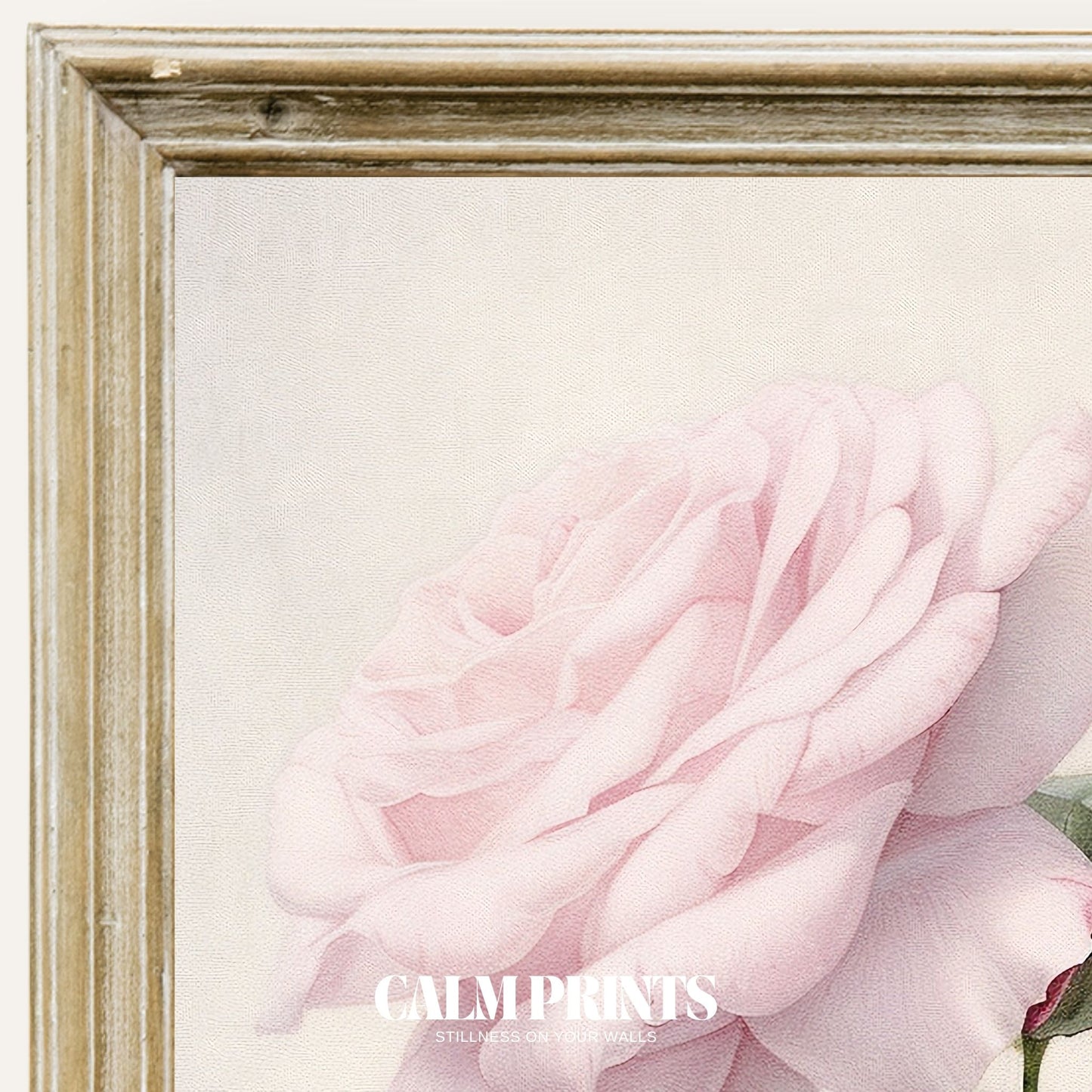 Print of a blush pink rose bouquet with gentle romantic tones
