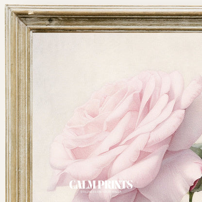 Print of a blush pink rose bouquet with gentle romantic tones
