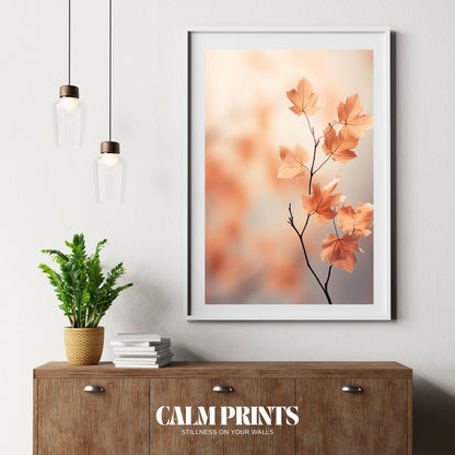 Soft focus photograph of autumn leaves resting gently on the ground