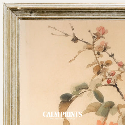 Print of botanical blooms in soft watercolour tones with a calming feel
