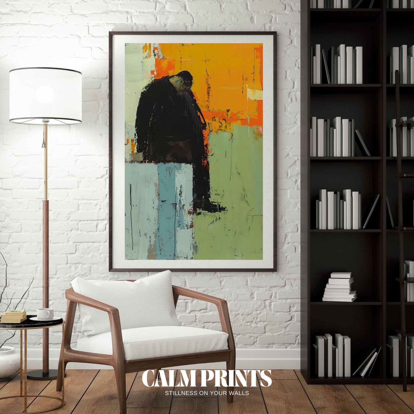 Abstract scene with a solitary figure in soft, muted tones