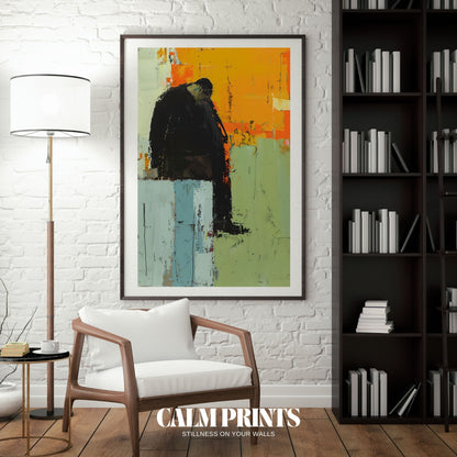 Abstract scene with a solitary figure in soft, muted tones