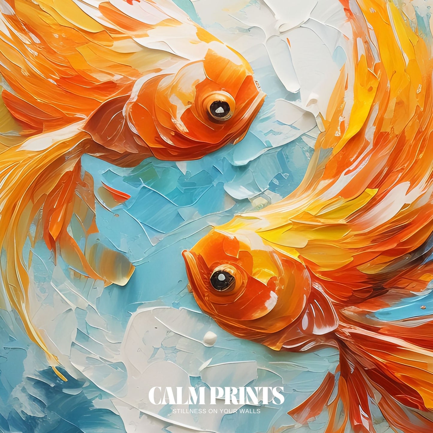 Poster of a spiral composition of koi fish in vivid tones and motion
