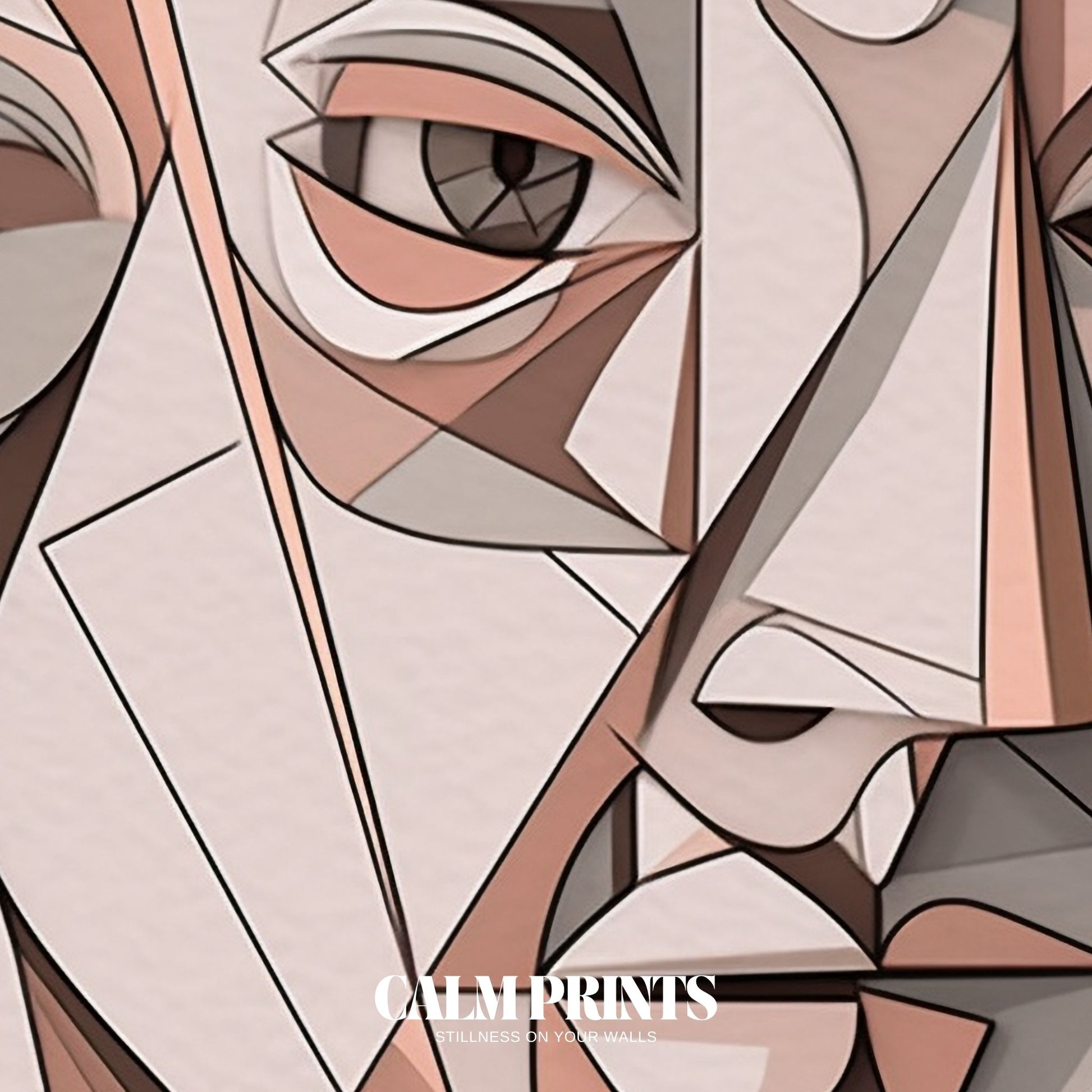 Stylised artwork of a geometric face in a modern abstract palette