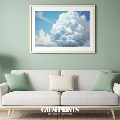 Peaceful summer sky filled with soft clouds and golden sunlight