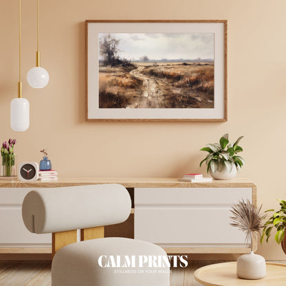 Sunlit pathway through the forest, glowing with rich autumn hues