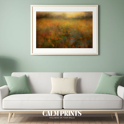 Poster of sunlit flowers glowing gently in a dreamy open field
