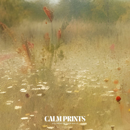Artwork of a sunlit meadow covered in delicate wild blooms
