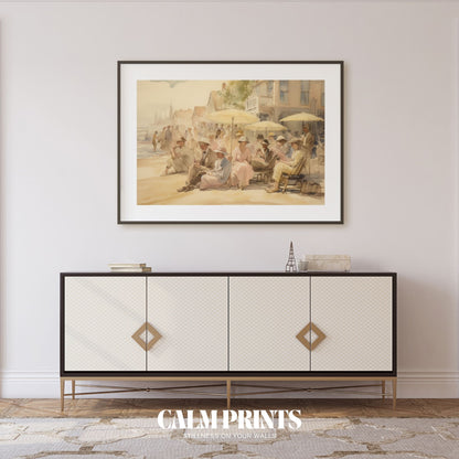 Sunlit seaside poster with soft hues and relaxing ocean views