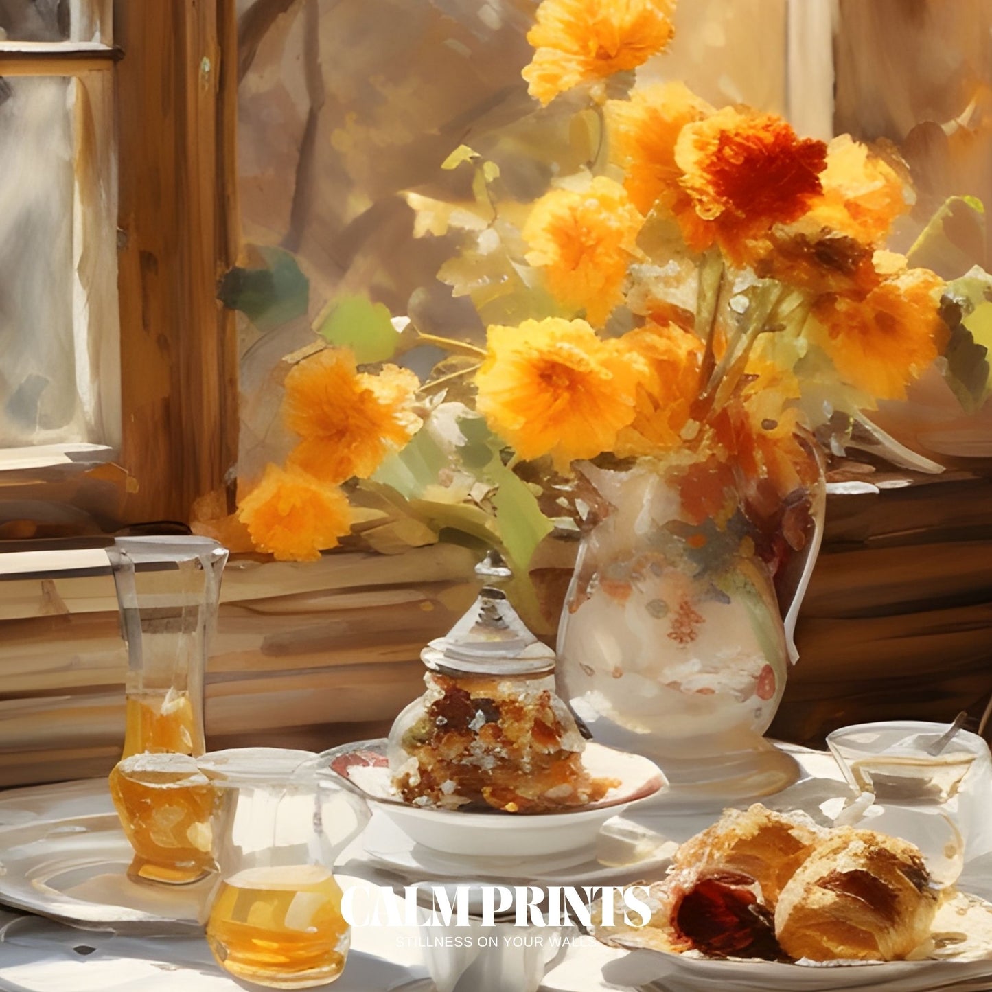 Sunlit window and autumn table setting captured in serene detail