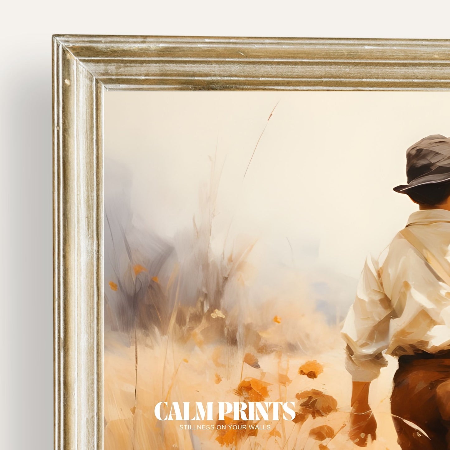 Poster showing a peaceful walk through wheat fields in golden light